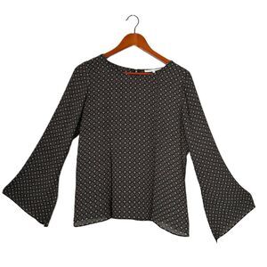 Violet + Claire Blouse Women S Black Tan Geometric Pleats Flowy Office Cottage